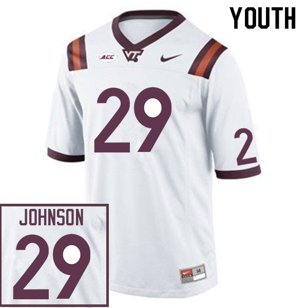 Youth #29 Nyke Johnson Virginia Tech Hokies College Football Jerseys Sale-White - Click Image to Close